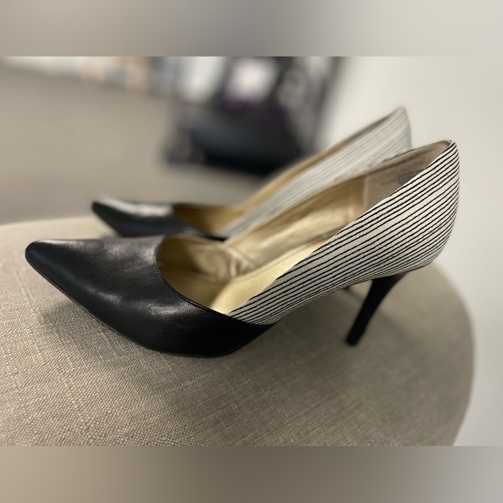 Elegant Black and White Striped Women's Heels